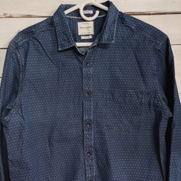 Denim and Flowers Mens Size Large Button Front Polka Dot Denim Shirt Long Sleeve - Picture 3 of 9